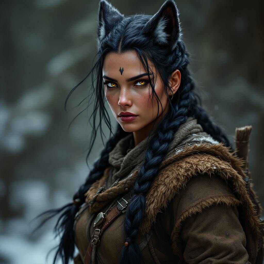 Wolf-Human Female Hunter in Fantasy Art Style