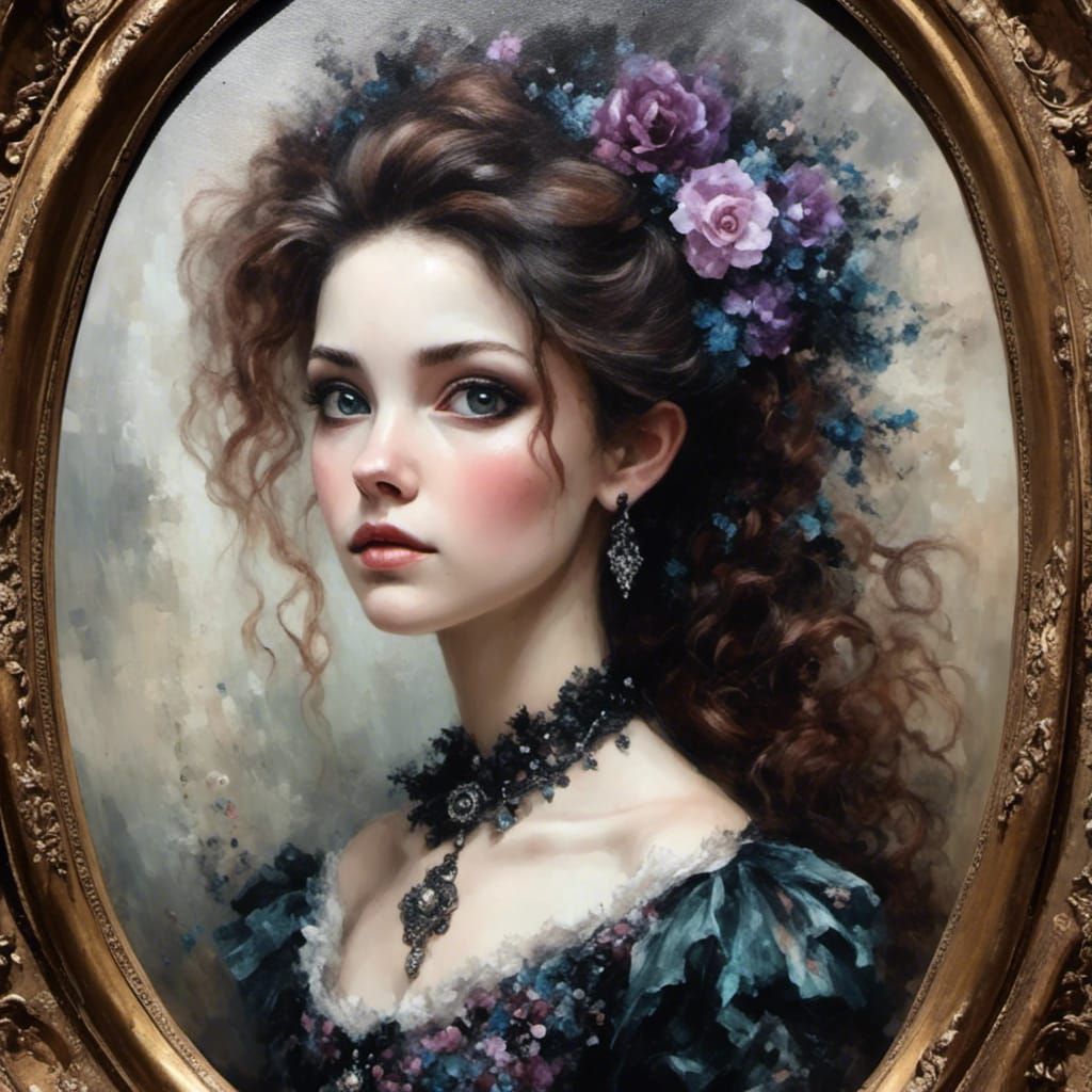 Victorian Lady Portrait in Oil with Fractured Style