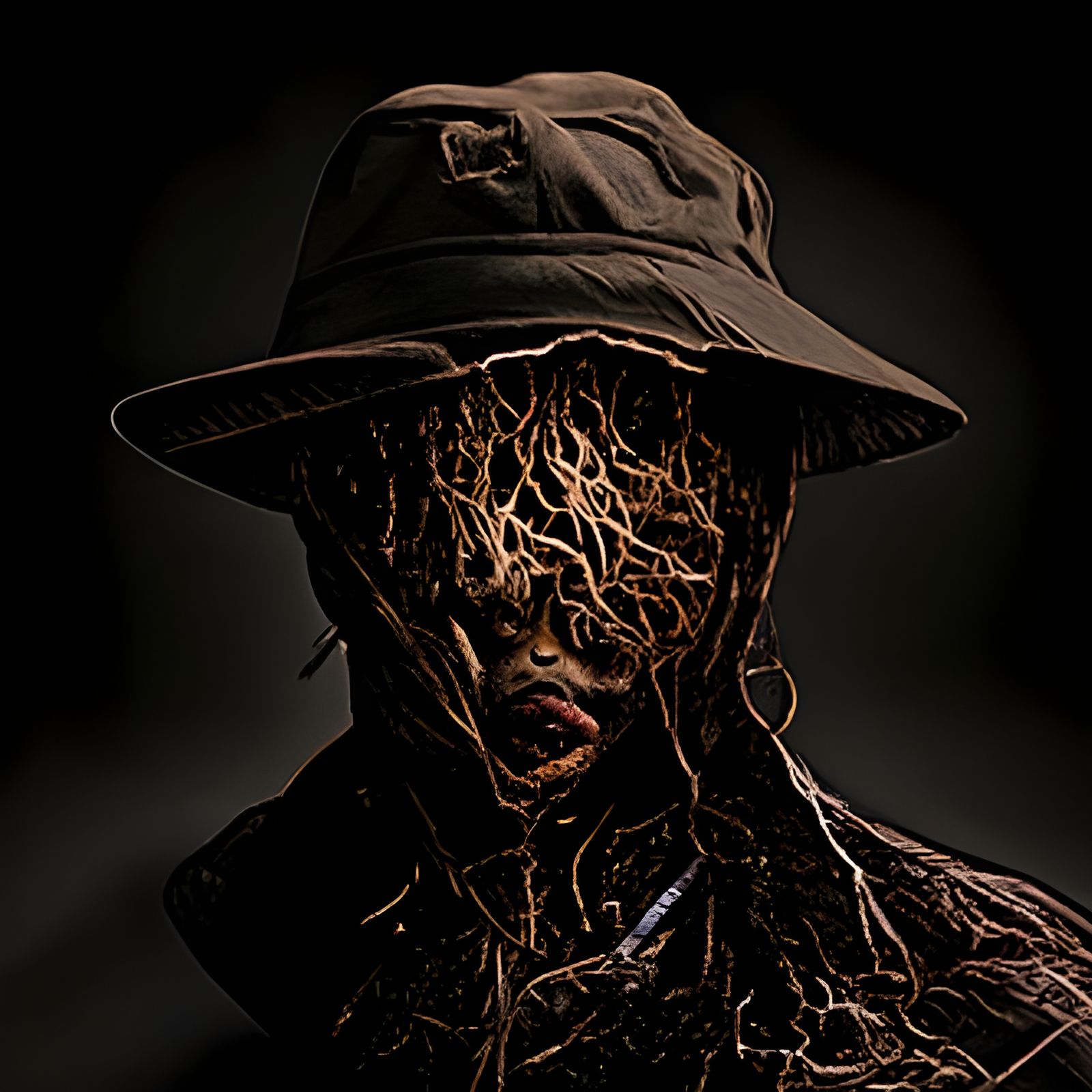 Dark Horror: Humanoid Figure with Distorted Features