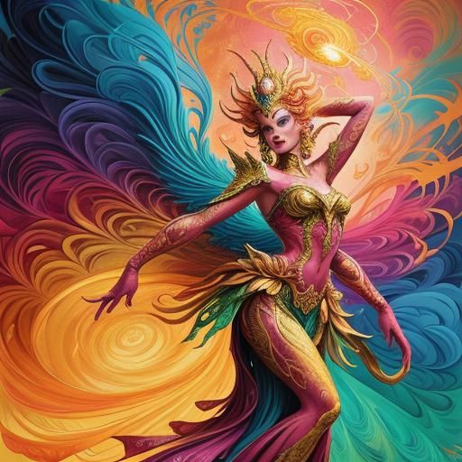 Dragon Peacock Woman in Abstract Fauvism Style