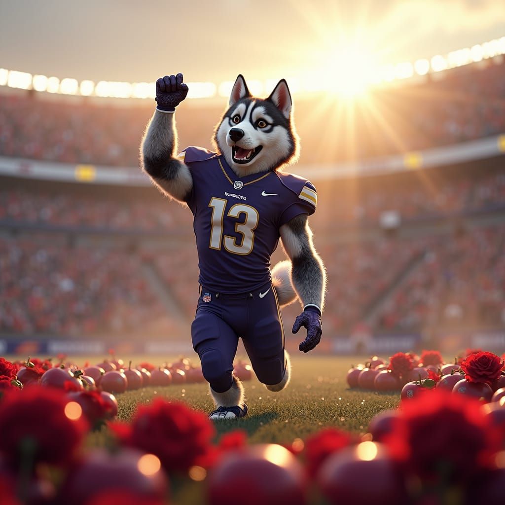 Husky Mascot Celebrates Championship Win