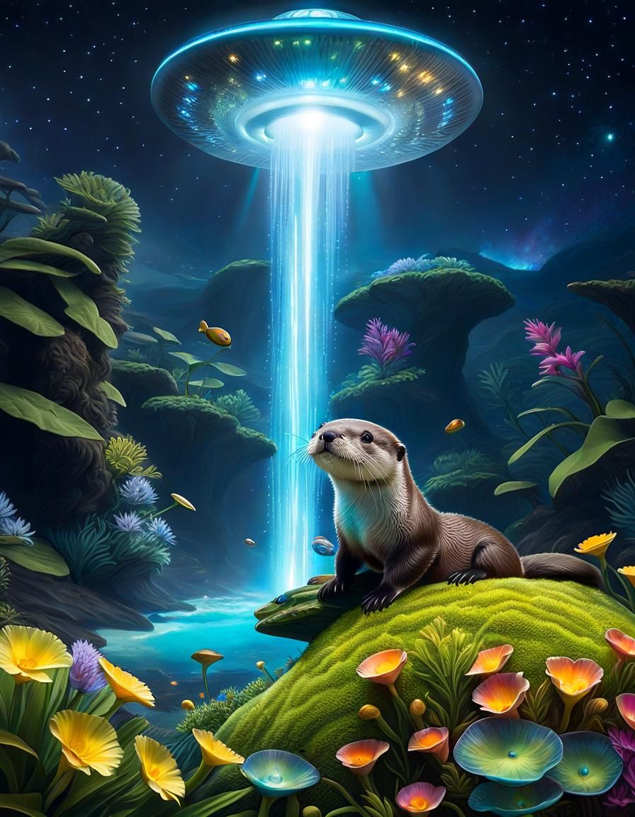 Adorable Otter Pup in a Field of Flowers