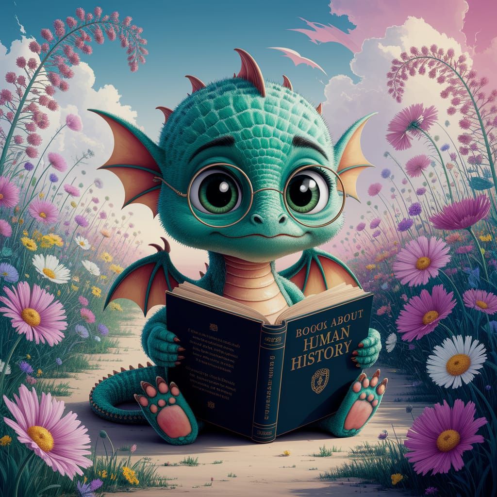 Emerald Dragon Reading in Wildflower Field as Digital Matte ...