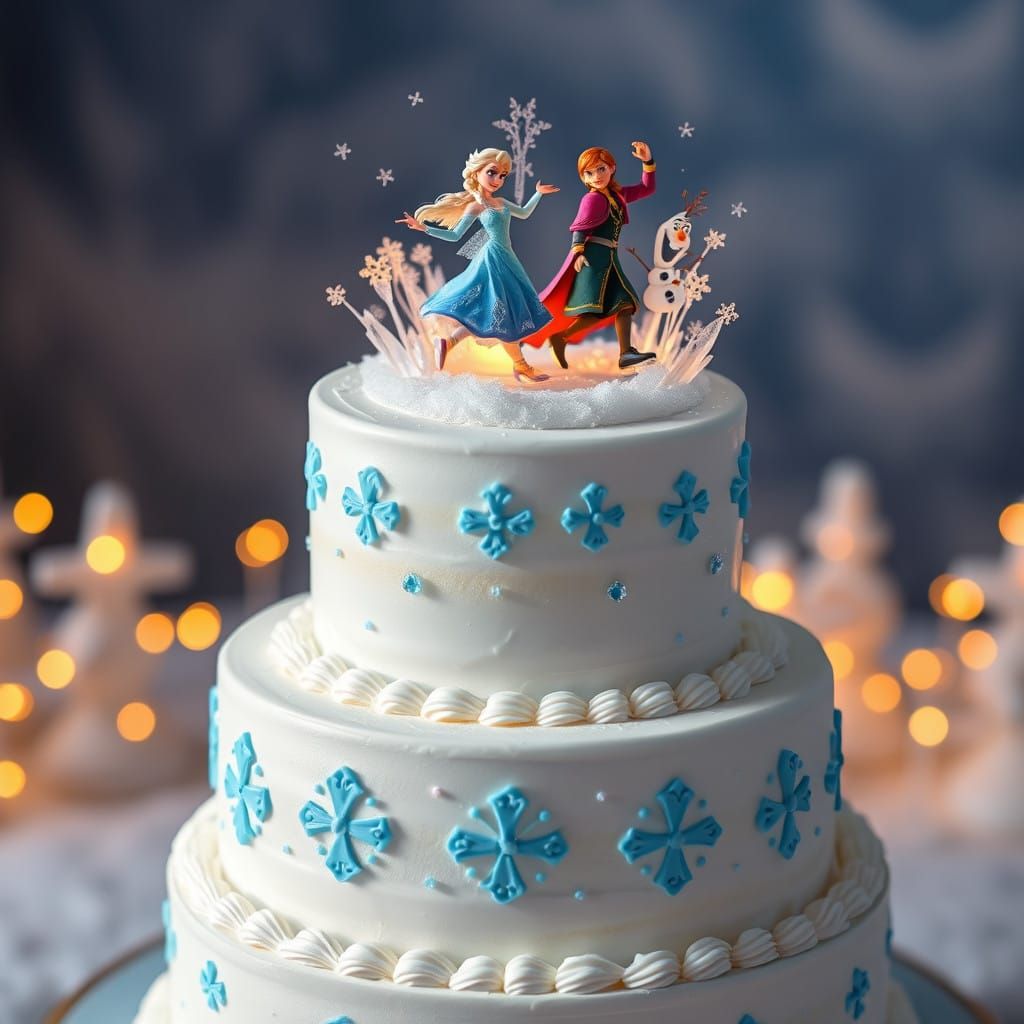 Whimsical Winter Wonderland Cake in Cyberpunk Style