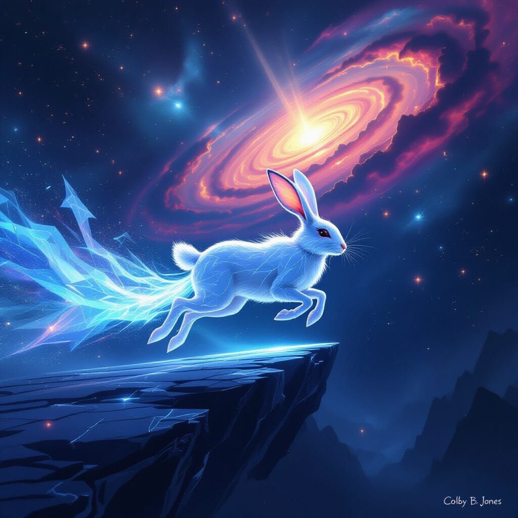 Cosmic Hare in Celestial Plane Digital Painting