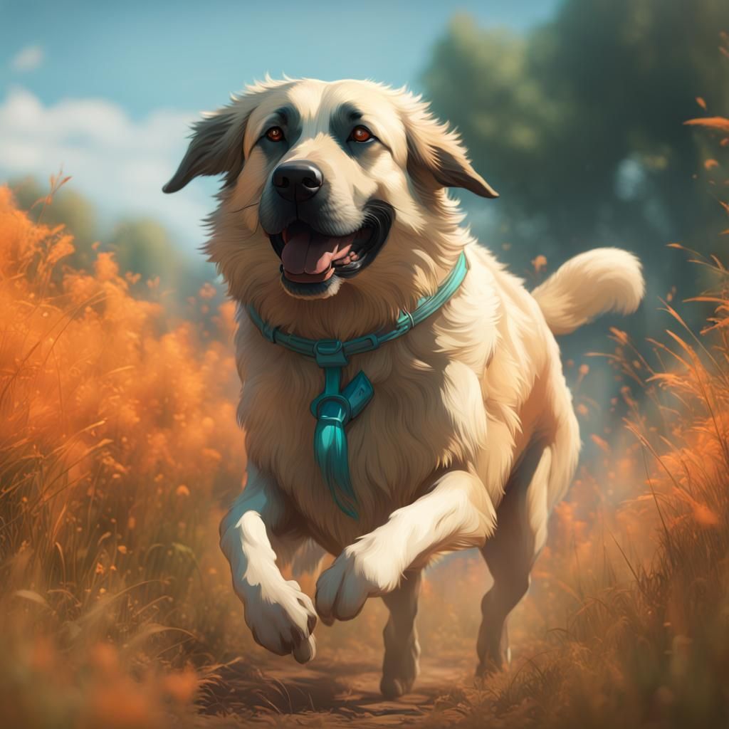 Anatolian Shepherd Runs Through Field: Concept Art