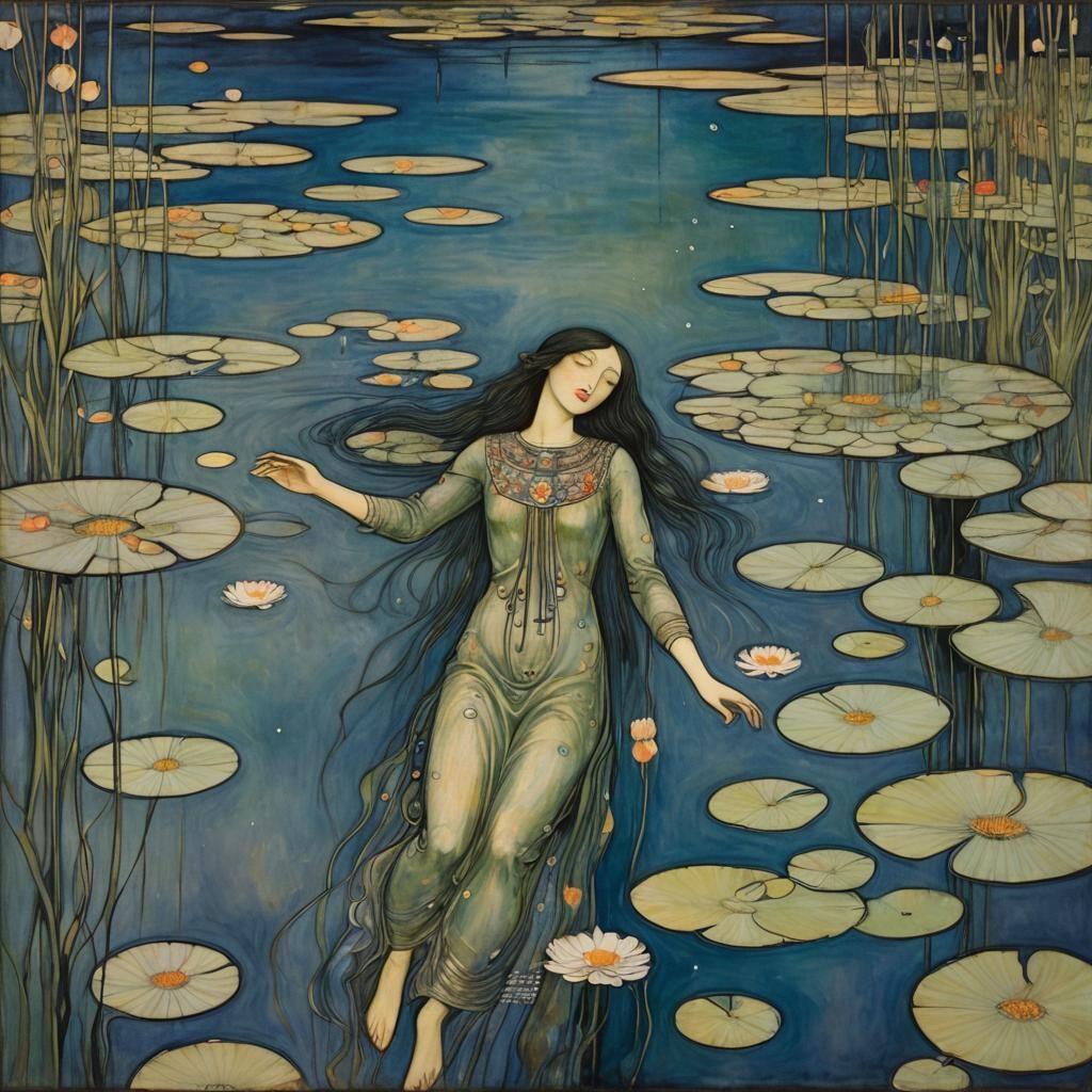 Woman Swimming at Night: Abstract Art