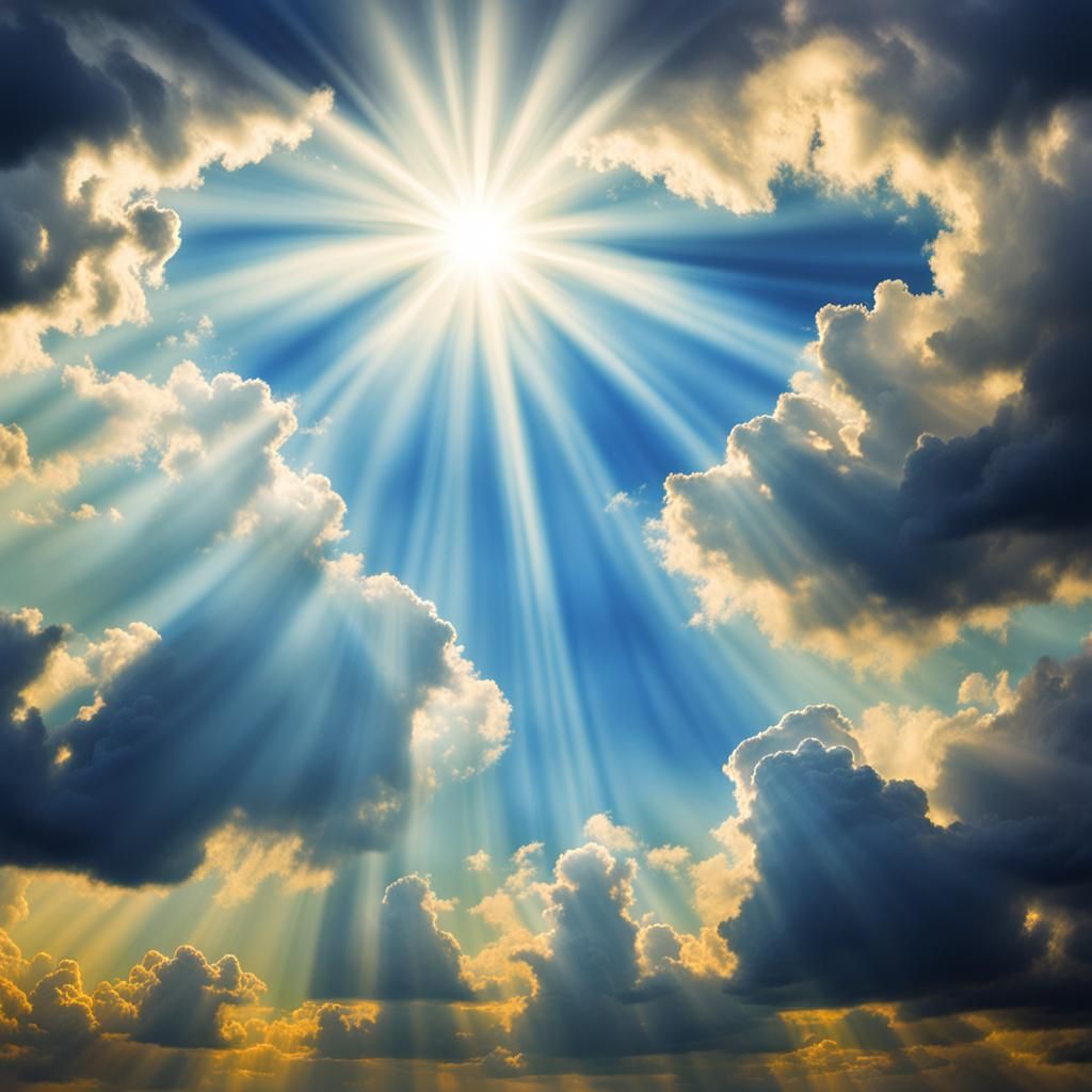 Divine Sunshine Beams Radiating Through Clouds