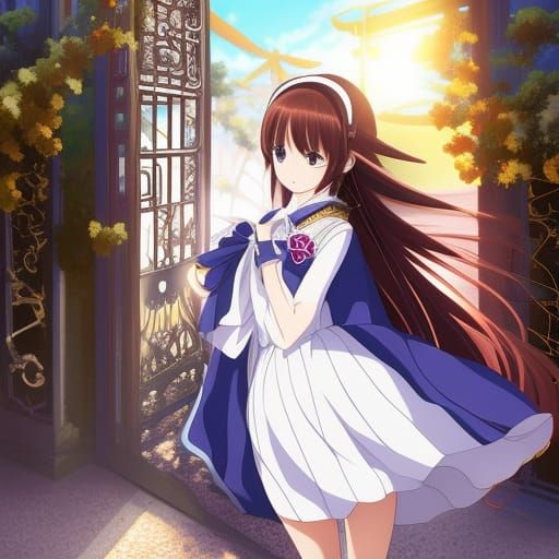 Anime Woman at Grand School Gate