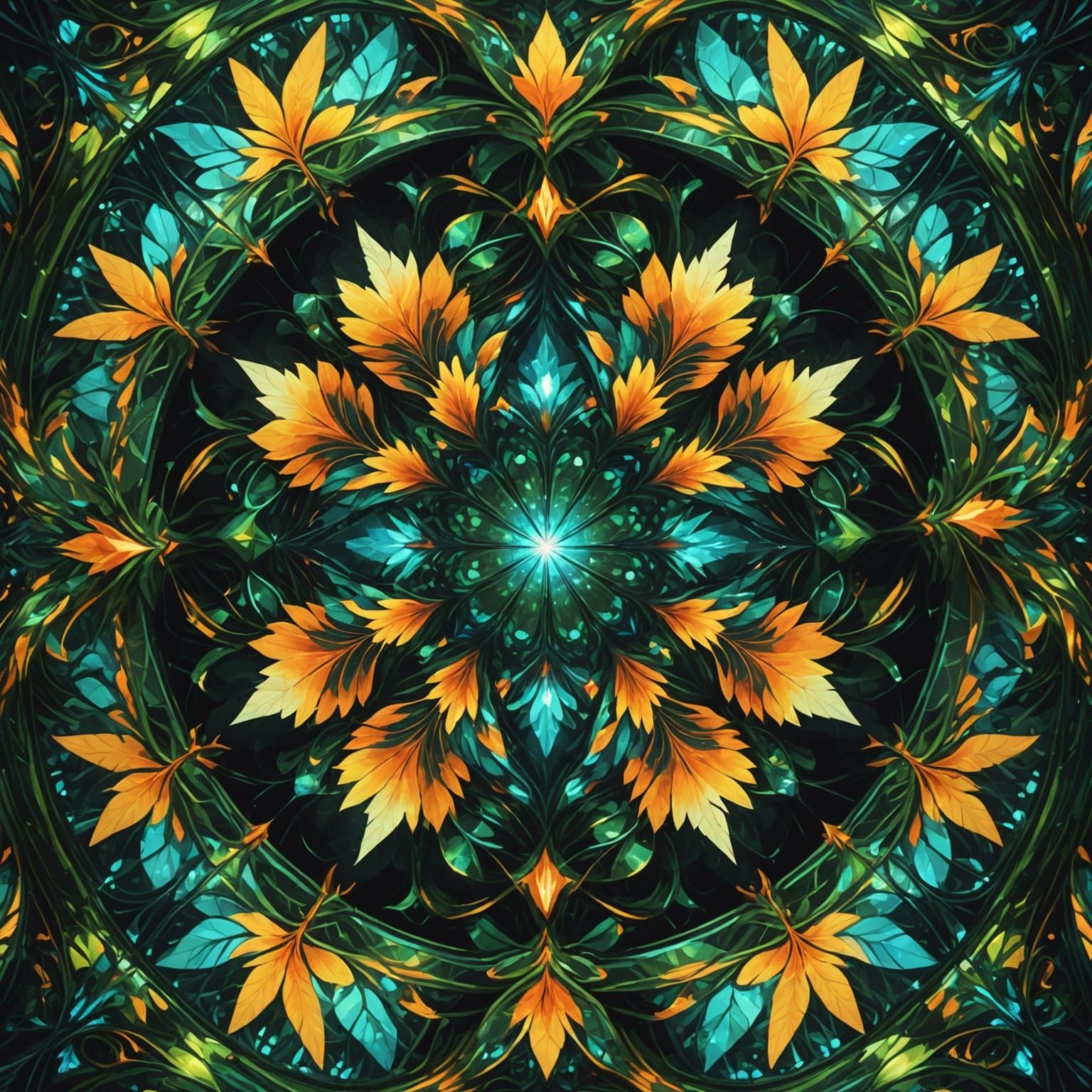 Kaleidoscopic Fairy in Symmetrical Forest: Digital Art