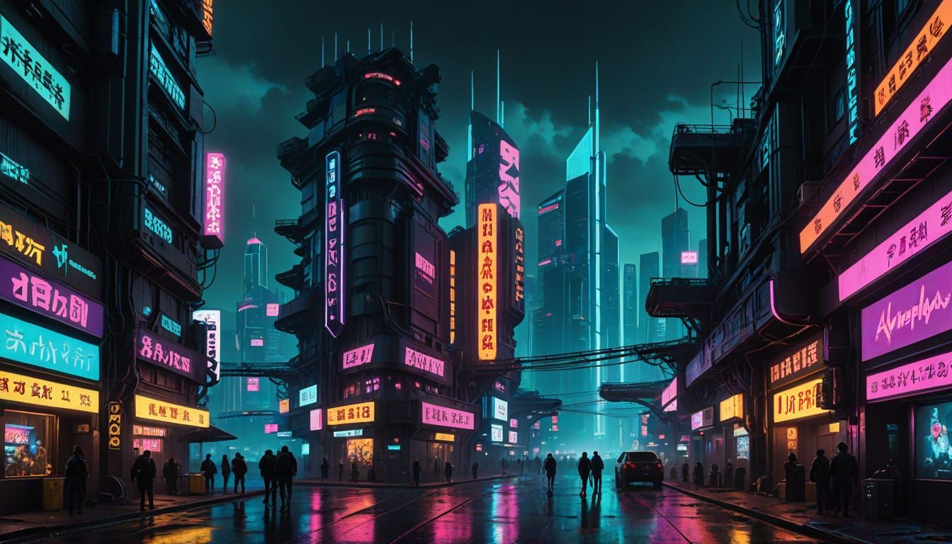 Cyberpunk Cityscape in Neon Lights