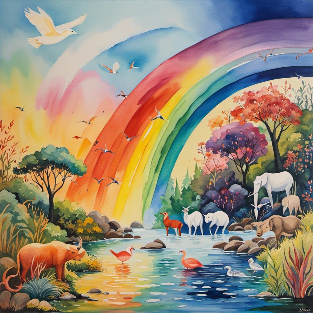 Rainbow Animals in Nature: Abstract Watercolor Art