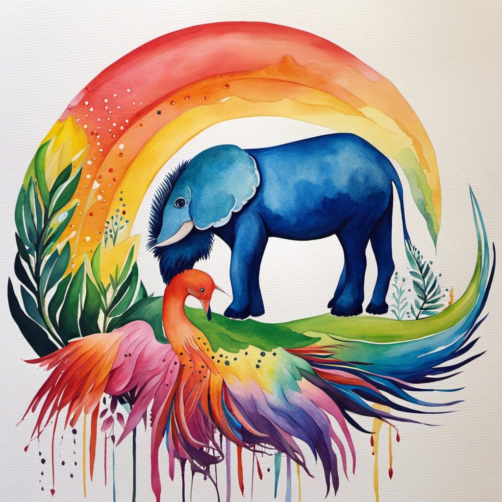 Rainbow Animals in Nature: Abstract Watercolor Art