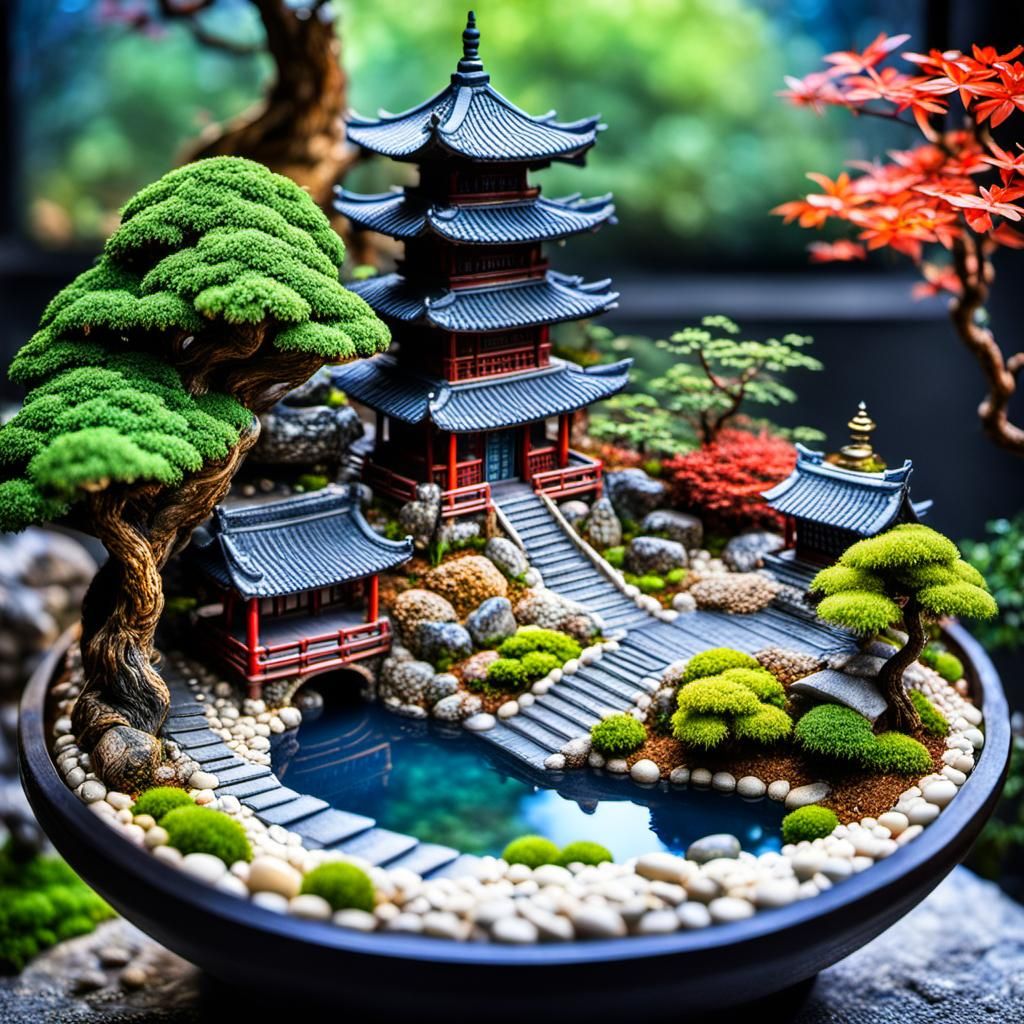 Miniature Japanese Garden Ecosystem Inside Resin Egg