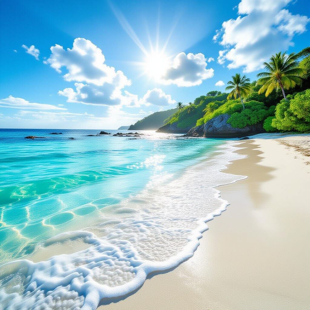 Tropical Beach at Early Morning: A Realistic Image