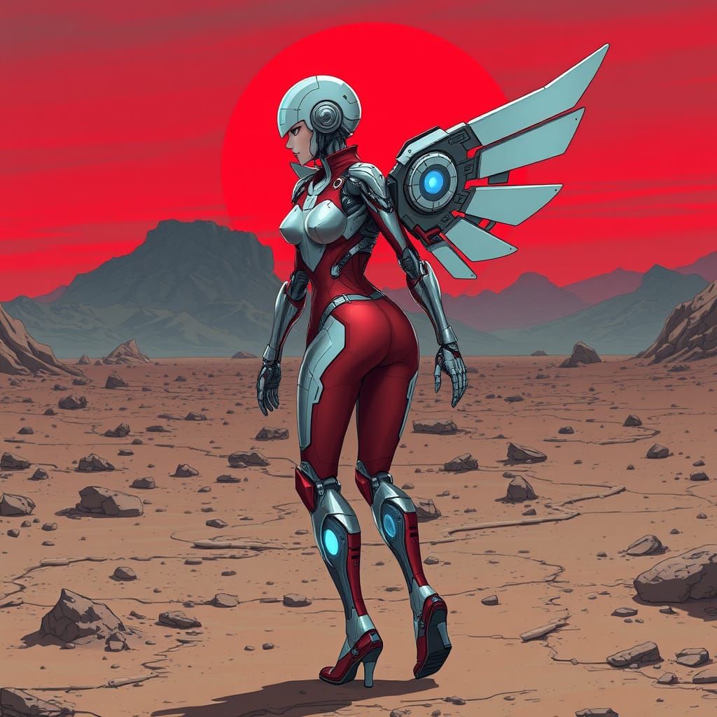 Cyborg Starship Maiden on Crimson Planet