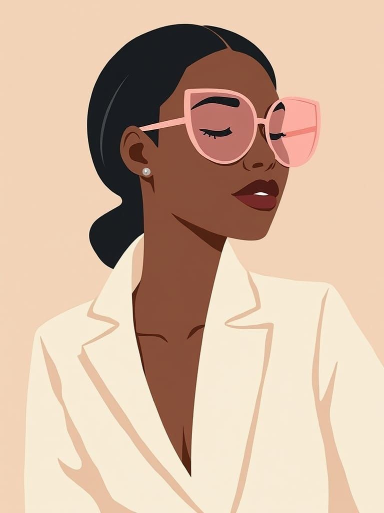 Elegant African American Woman in Pastel Hues, Minimalist St...