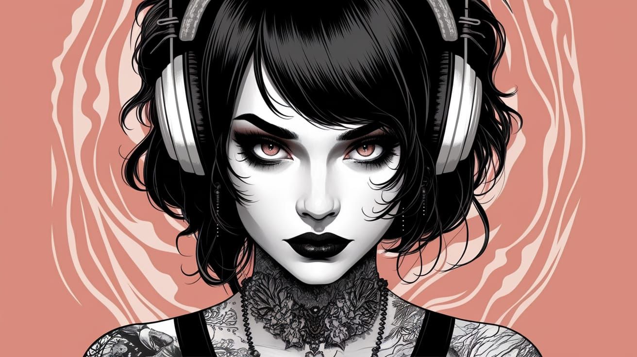 Gothic Japanese Woman in Monochromatic Shadows