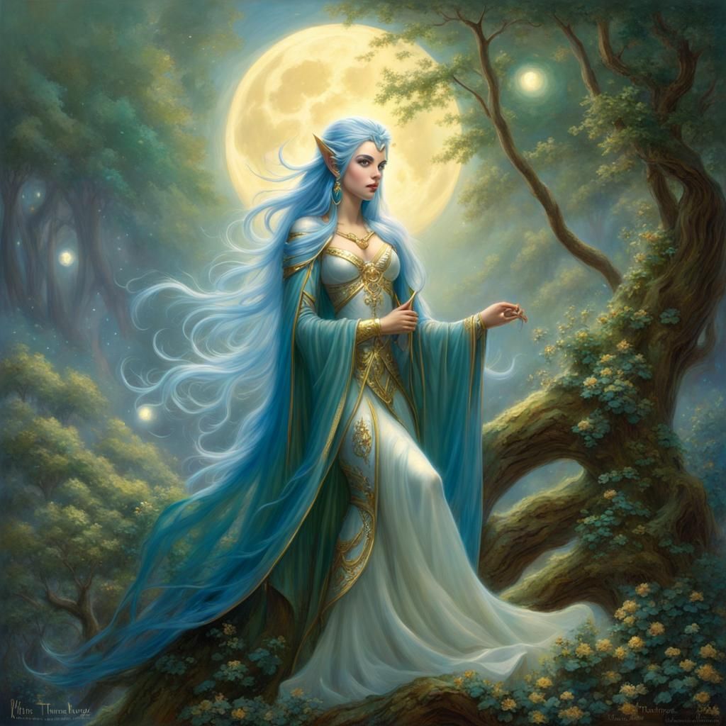 Ethereal Moon Elf Wizard in Fantasy Style