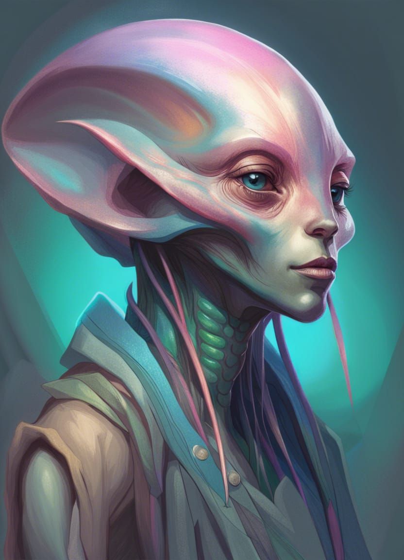 Hipster Alien Portrait in Detailed Digital Art
