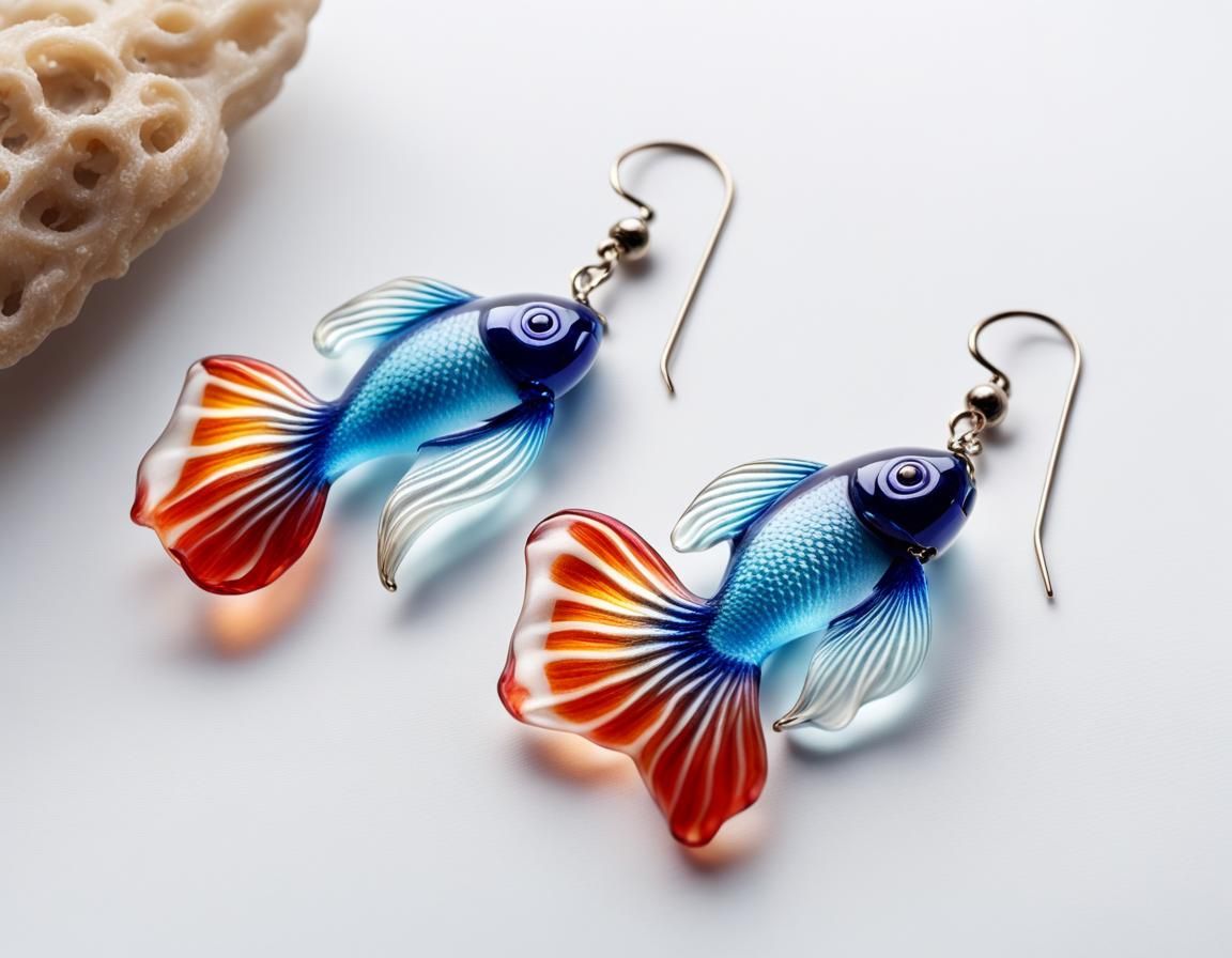 Murano Glass Siamese Fighting Fish Earrings