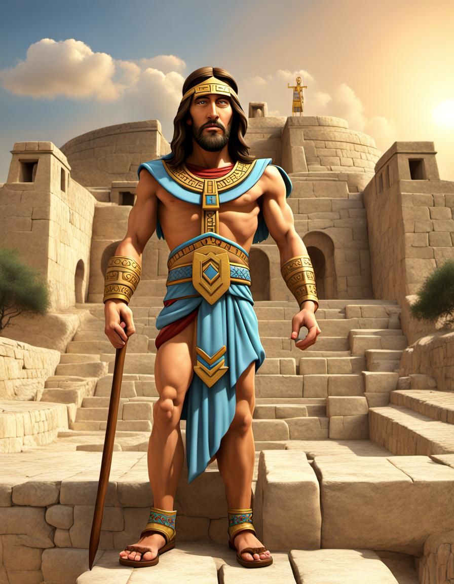 Cartoon Aztec Warrior Jesus on Temple Mount