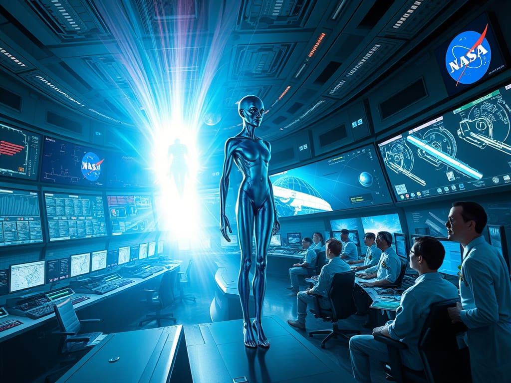 Aliens are beamed in mission control center of the NASA