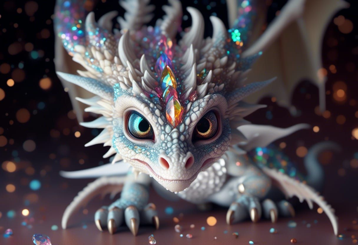 Crystal Dragon Hatchling in Maximalist Digital Painting