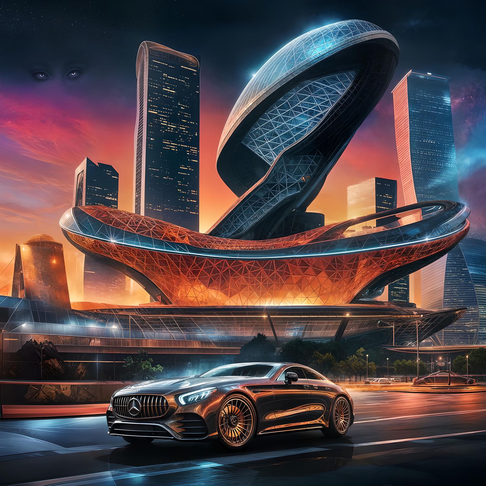 Futuristic Atlanta Skyline with Mercedes-Benz Stadium