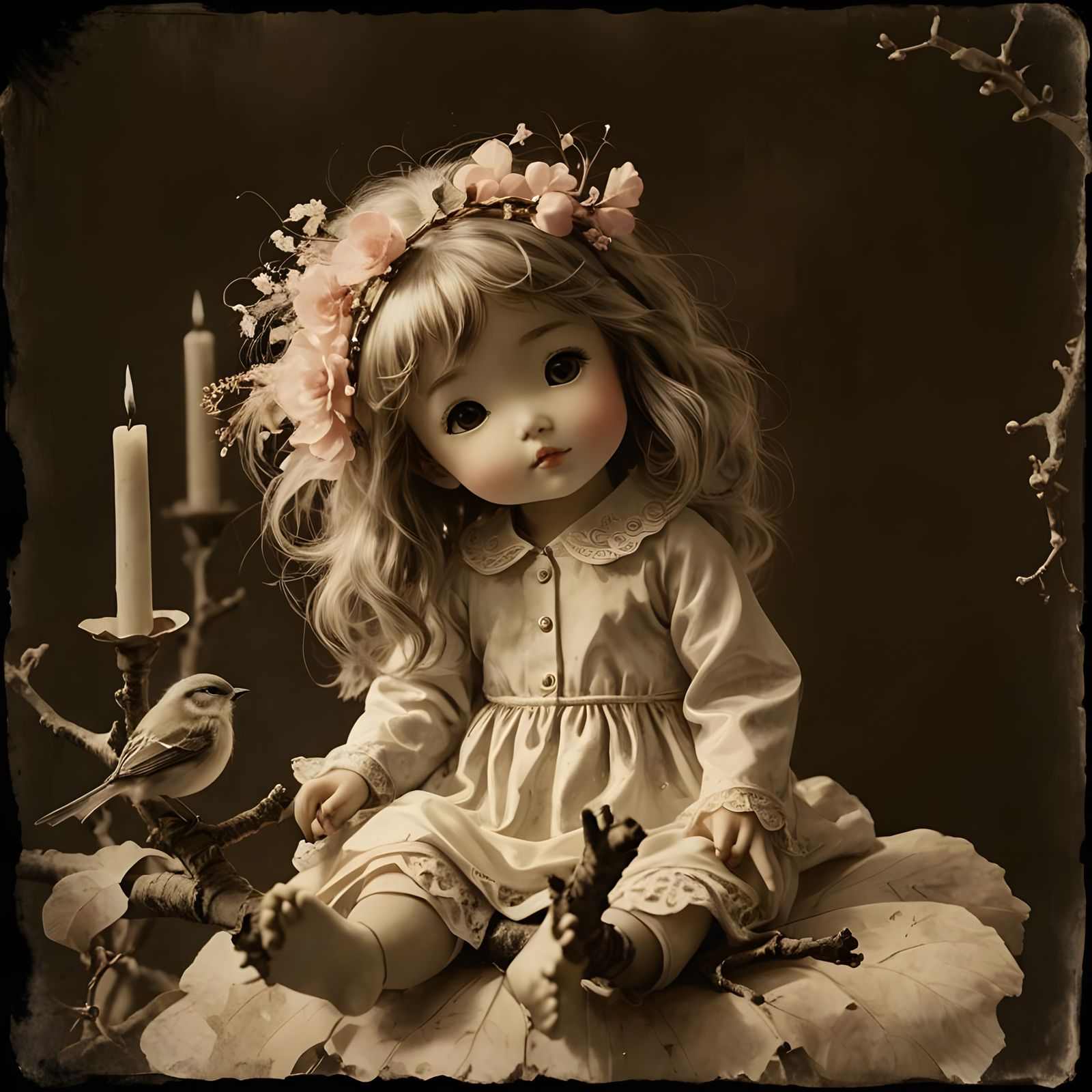 Sumi-e Bird on Branch in Pop Art Style