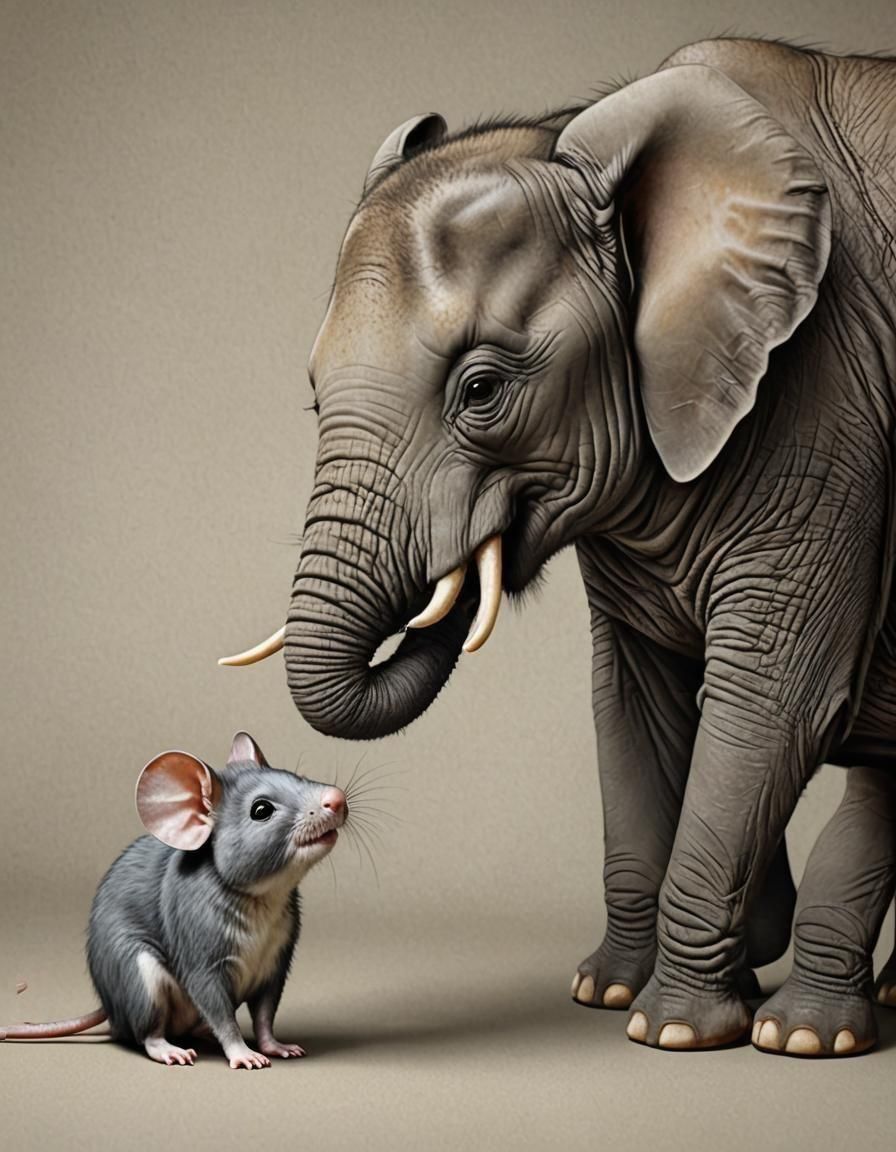 Photorealistic Mouse and Elephant Friendship