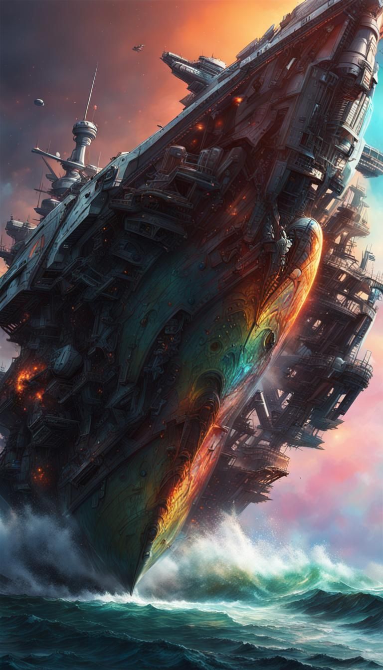 Planet Destroyer Ship in Hyperrealistic Splash Art