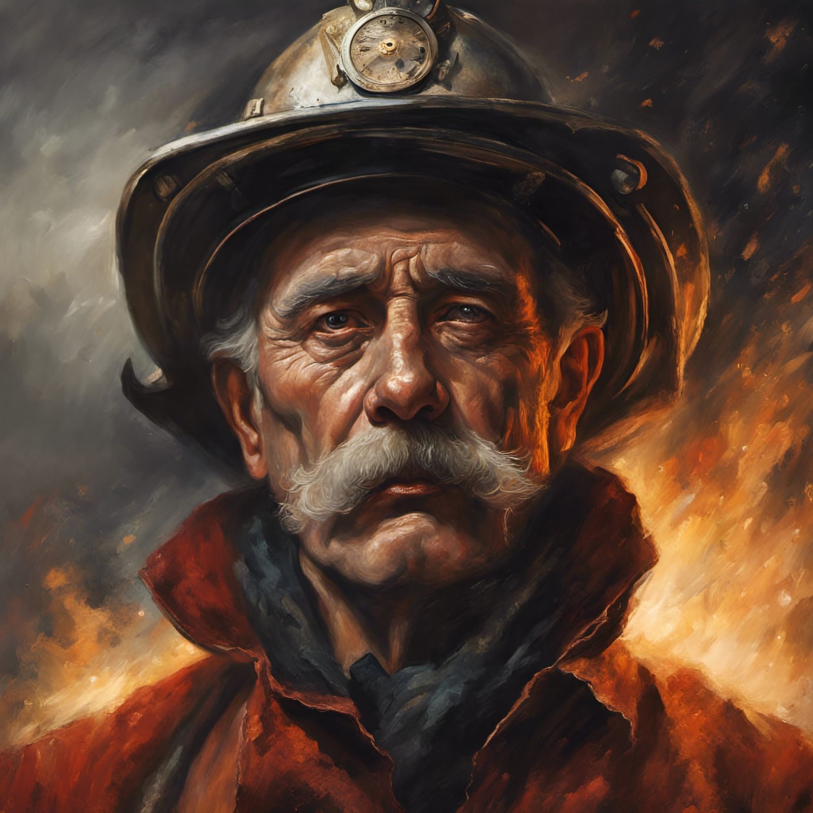Old Fireman Portrait in Dramatic Lighting