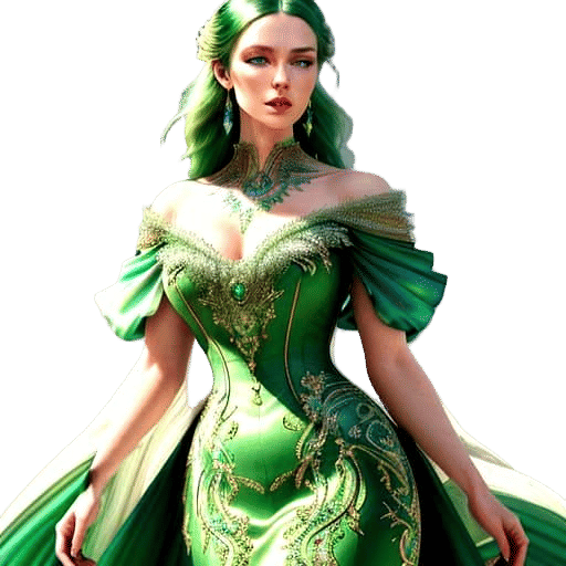 Ethereal Woman in Jugendstil Gown Against Dark Background