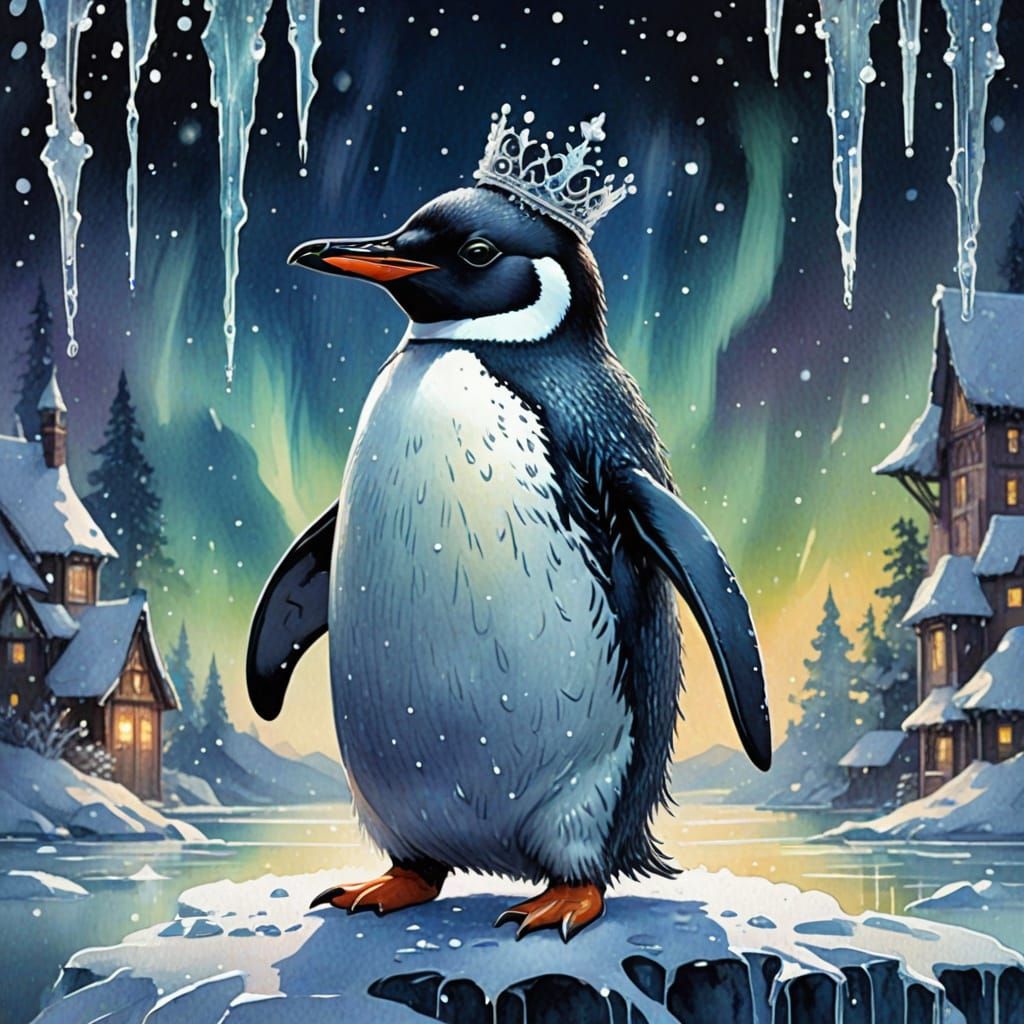 Whimsical Penguin in Sparkling Wonderland