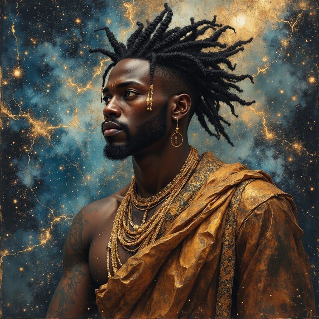 African God of Cosmos in Divine Oil Painting Style