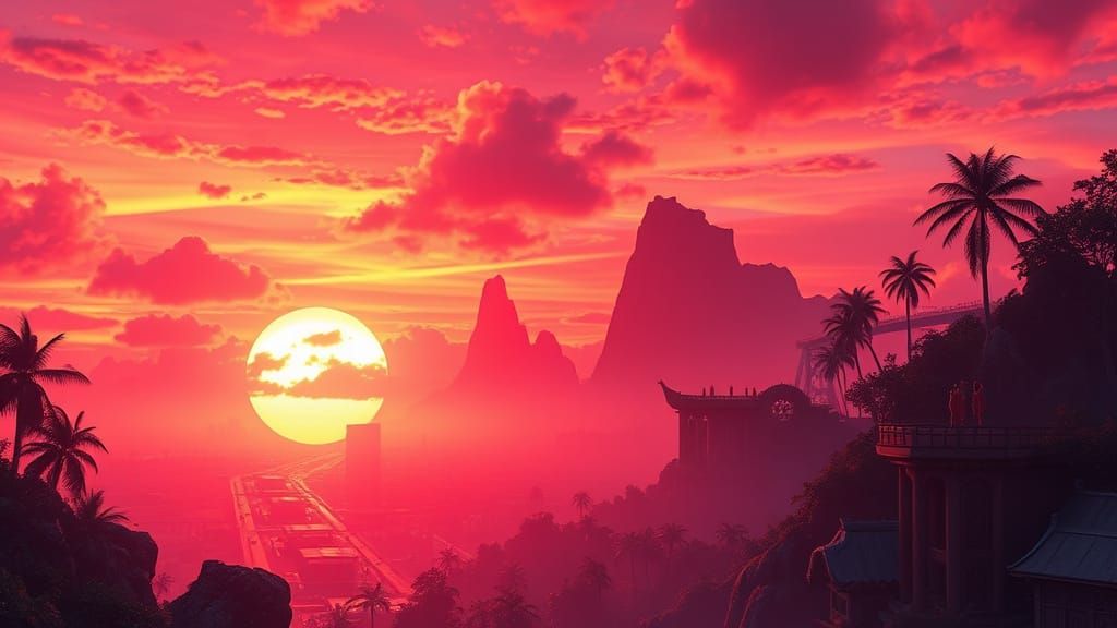 Neon Sunset Fantasy Concept Art
