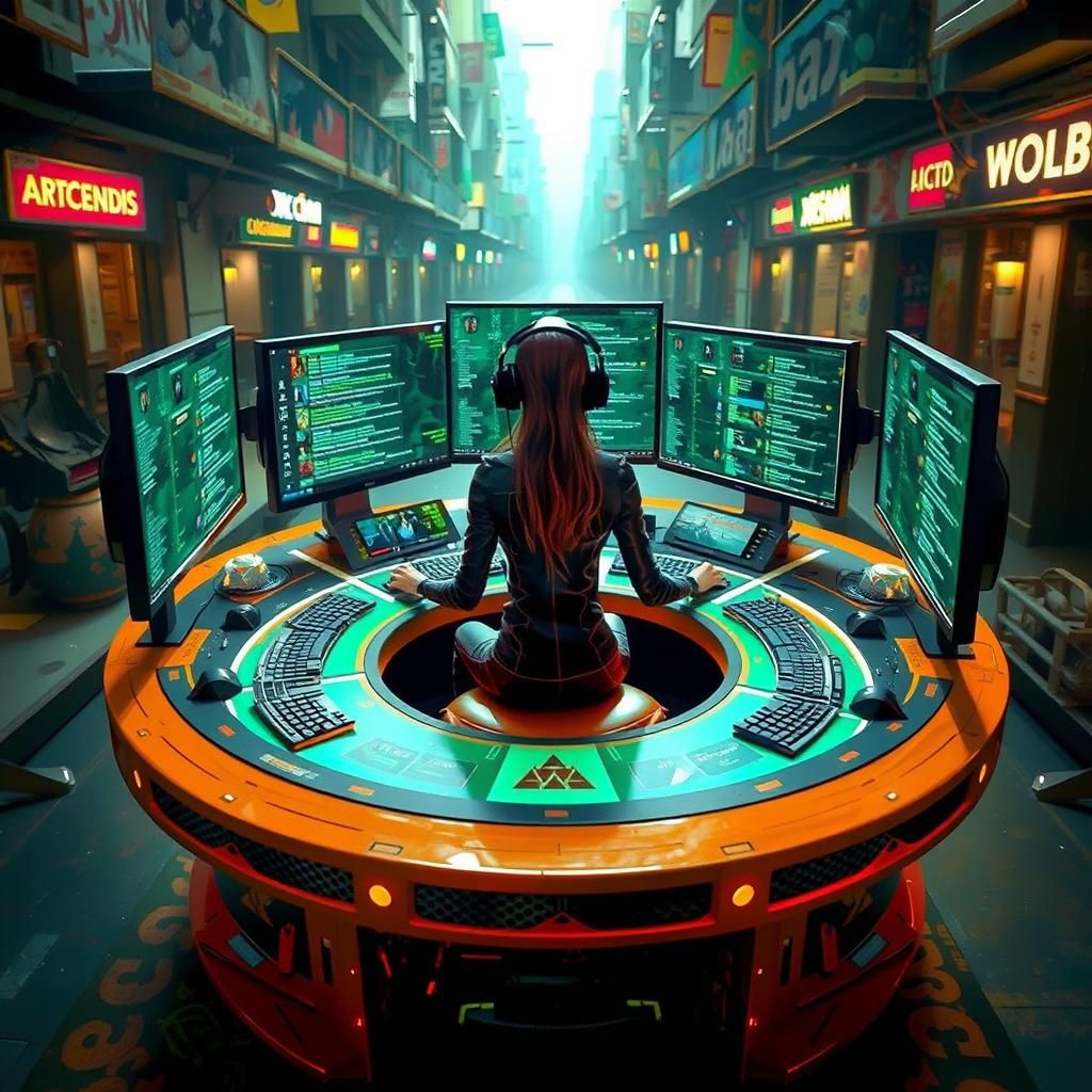 A woman is playing a game on Each monitor the elder scrolls ...