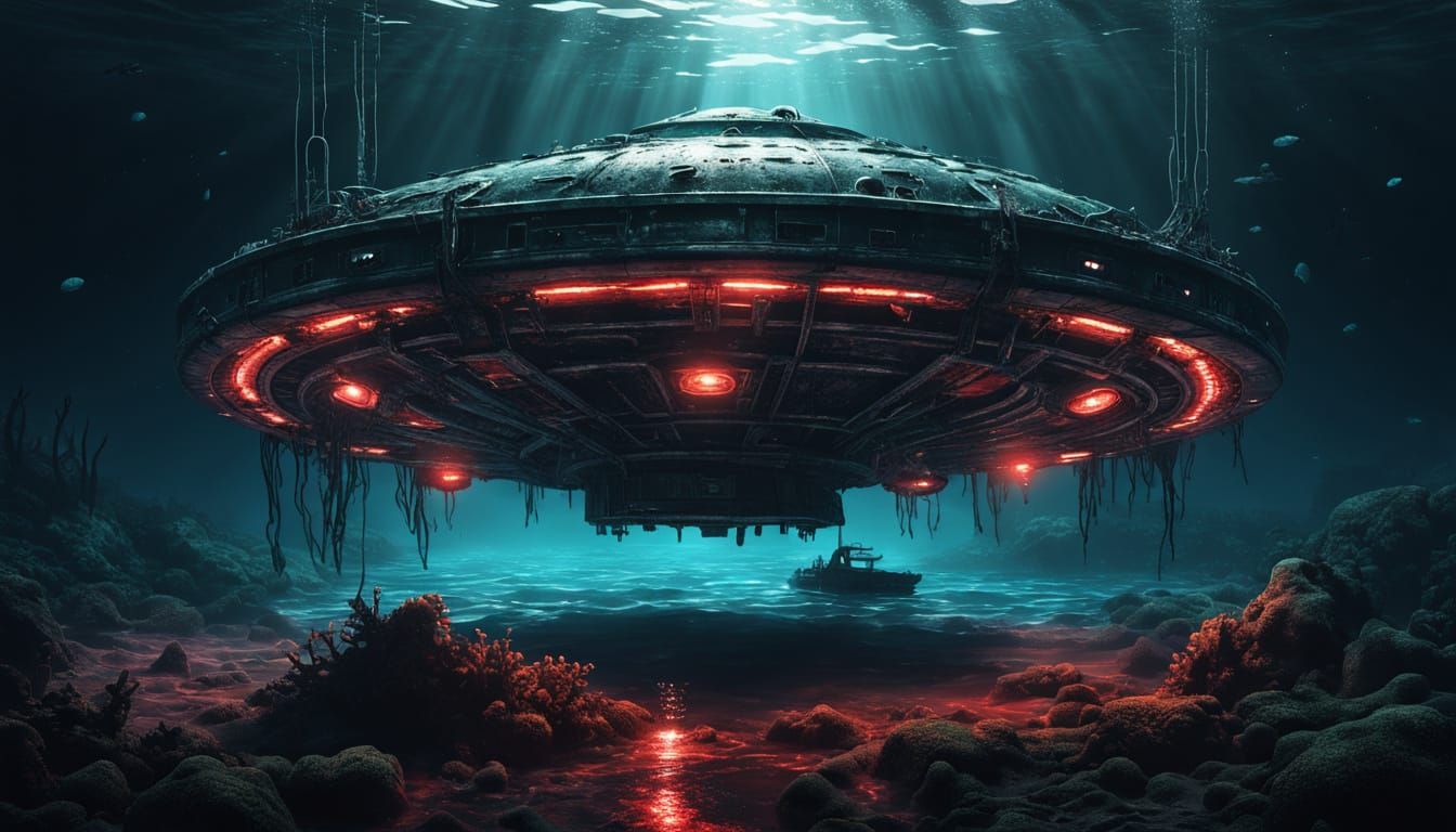 Wrecked Chrome UFO on Ocean Floor