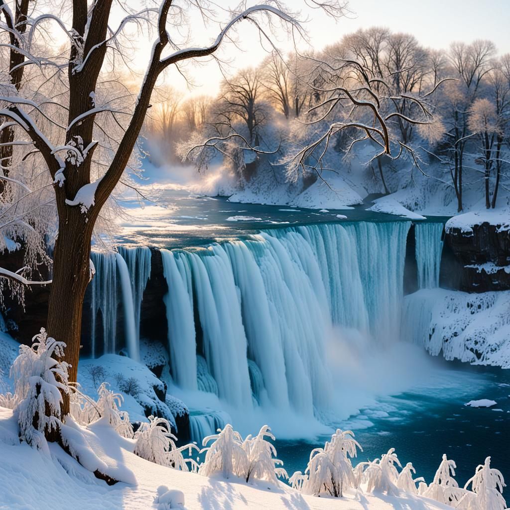 Frozen Niagara Falls in Winter Light