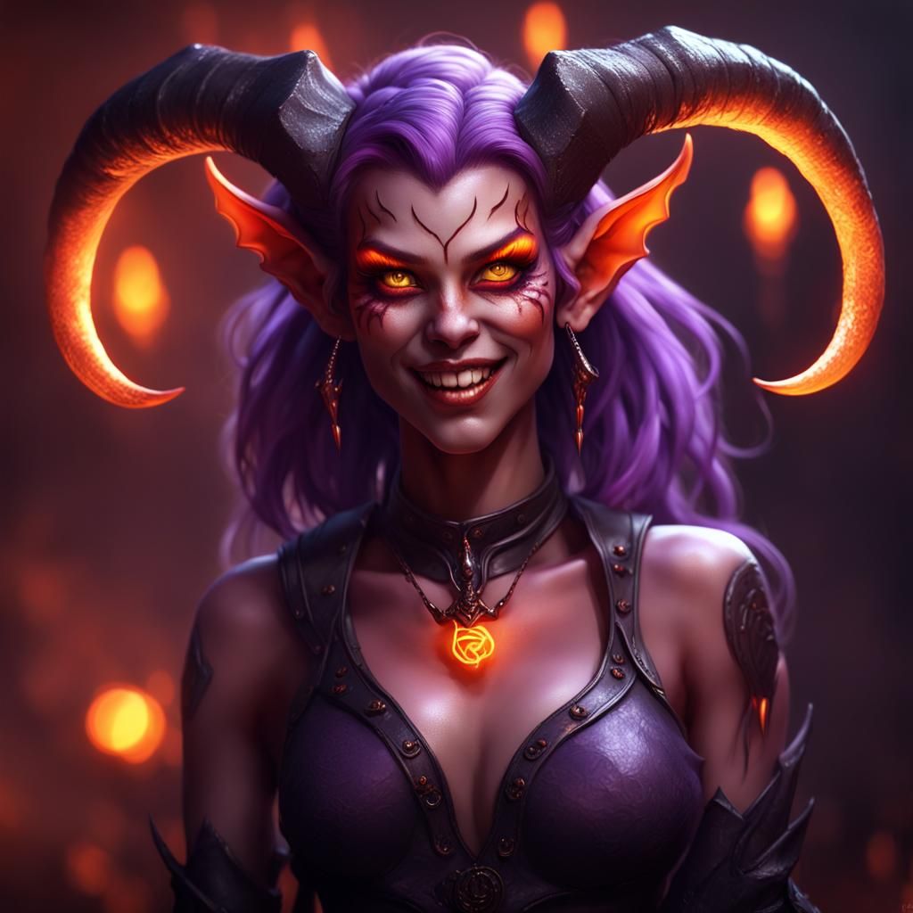 Rose-Skinned Tiefling Girl with Glowing Eyes