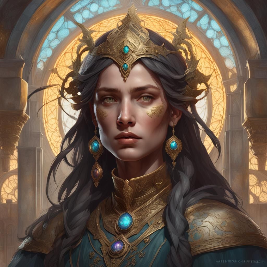 Medieval Priestess of Solar Deity in Dark Fantasy