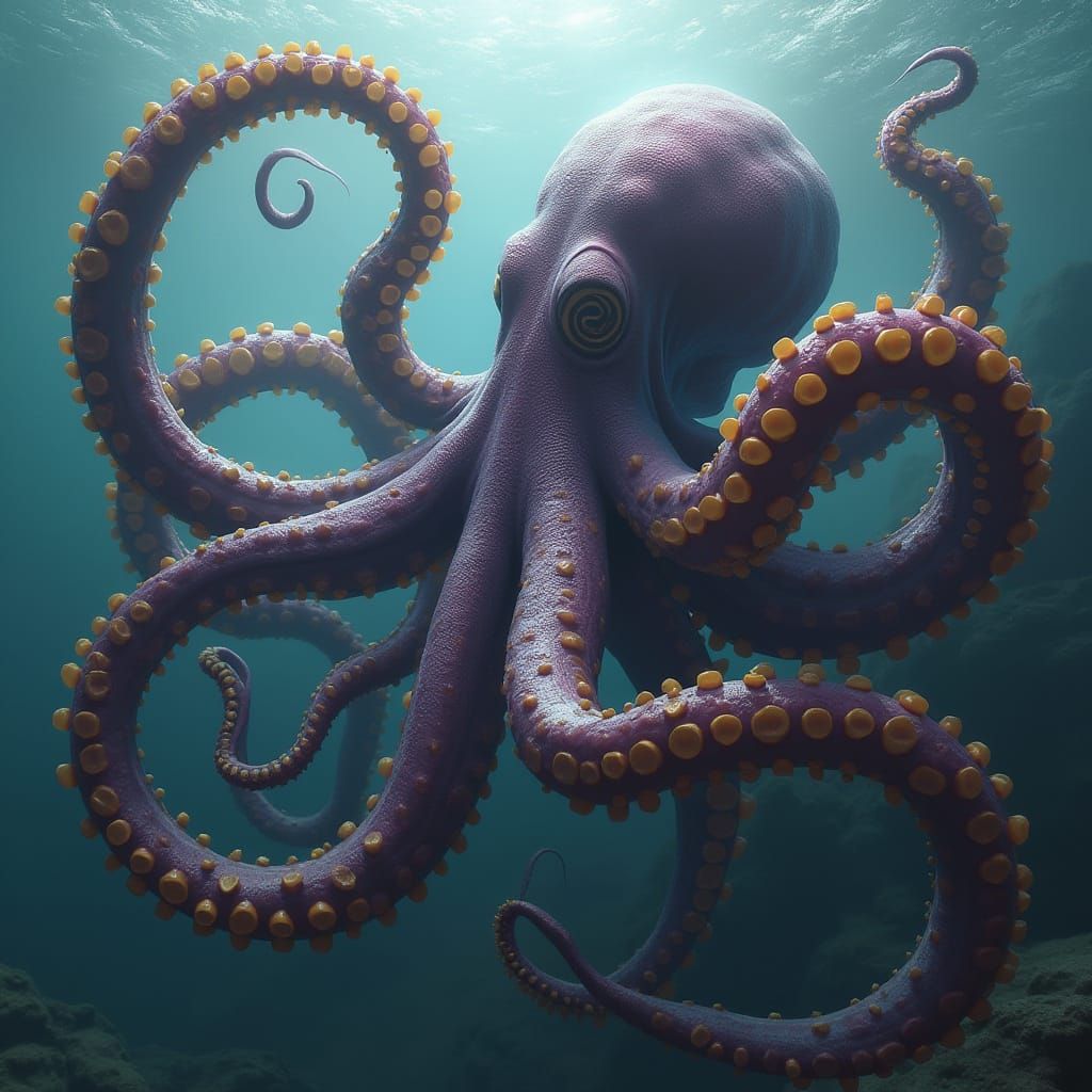Giant Octopus with Intricate Tentacles in Hyper-Realism