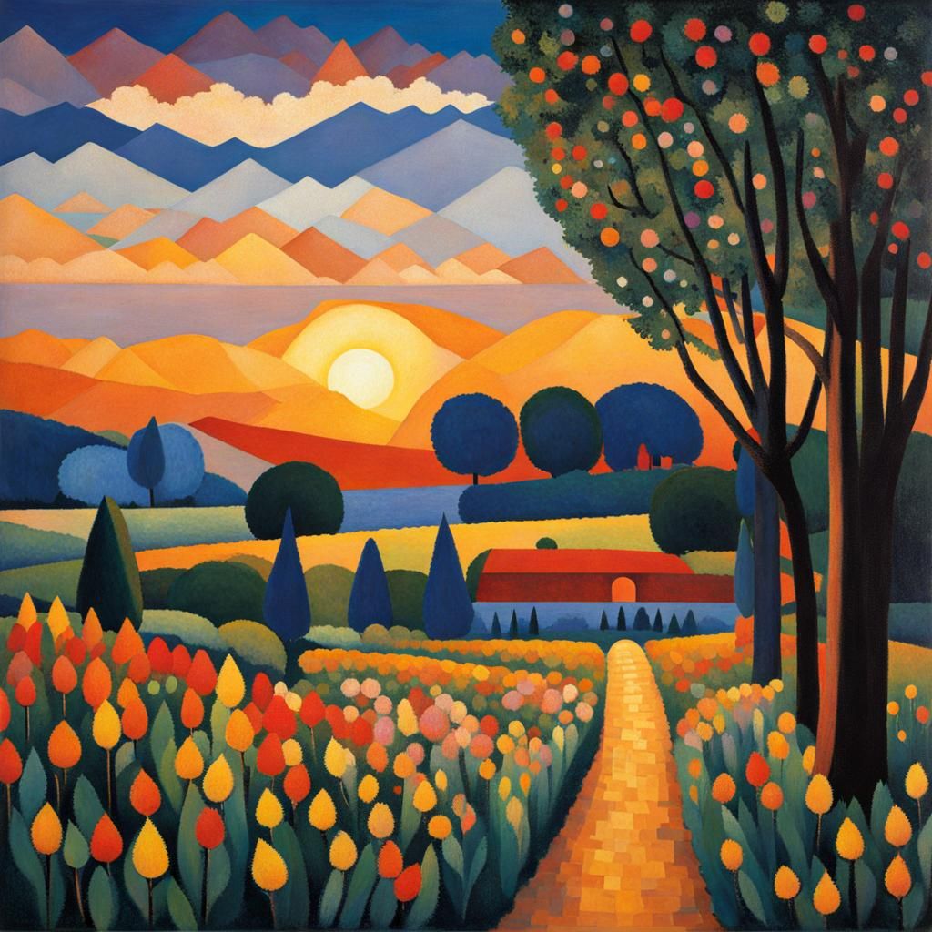 Crystal Twilight Tulip Field, Fauvist Impression