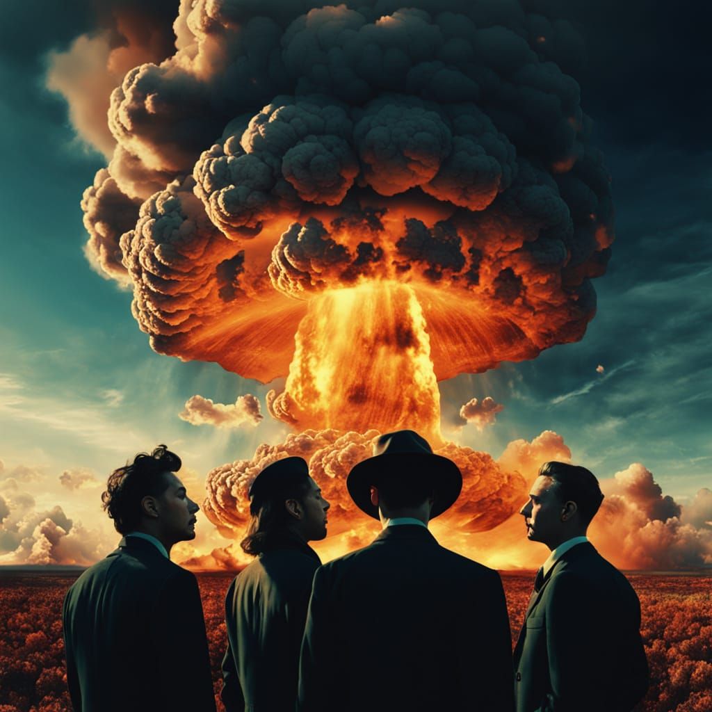 Influencers Pose Before Nuclear Cloud, Surrealist Style
