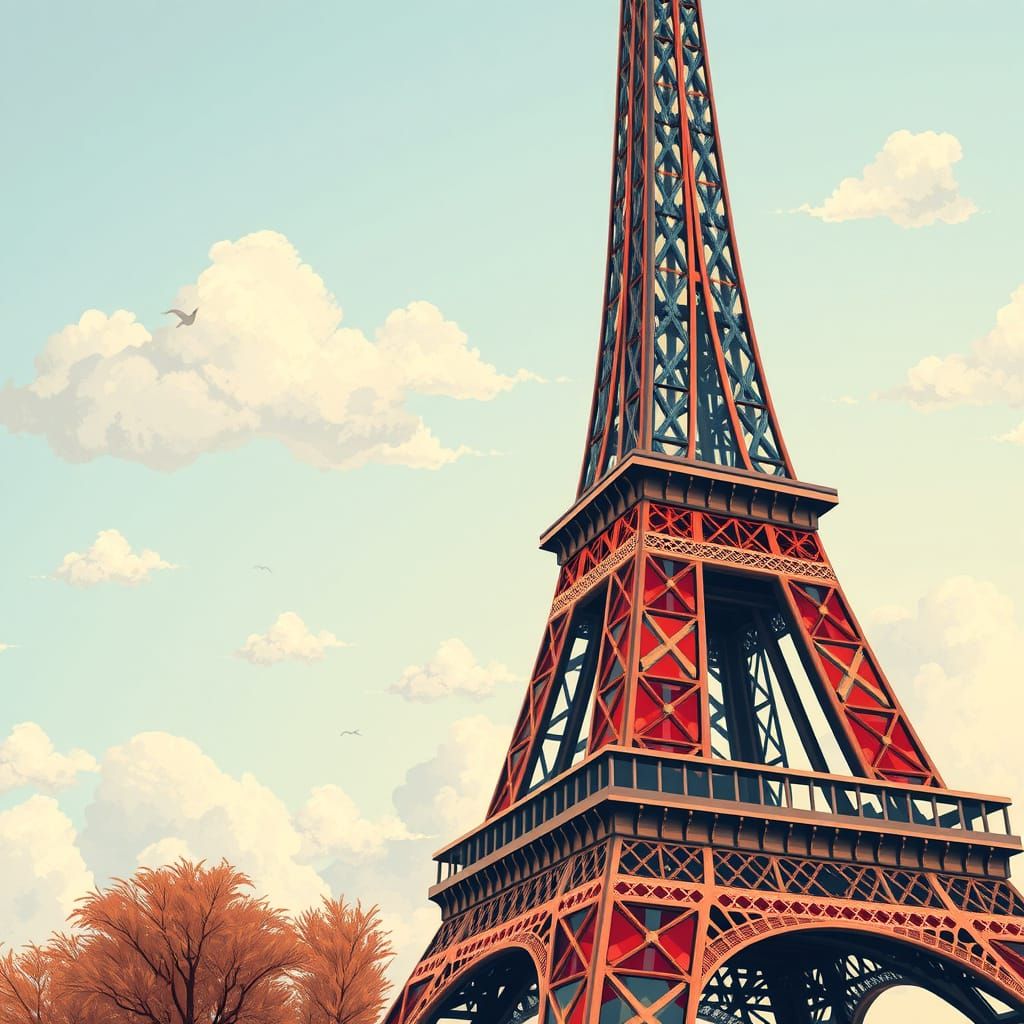 Eiffel Tower in Vibrant Gingham Patterns with Whimsical Text...