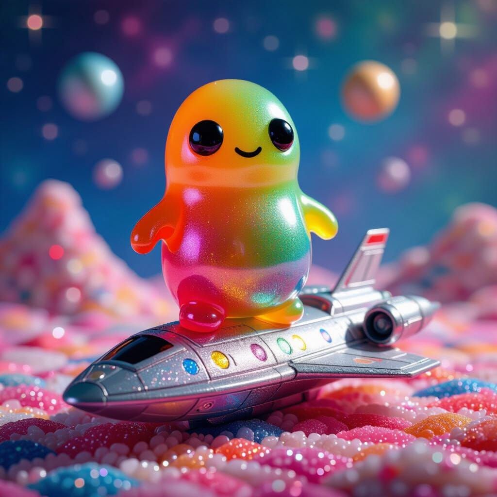 Iridescent Alien Jelly Bean in Cosmic Rice Art