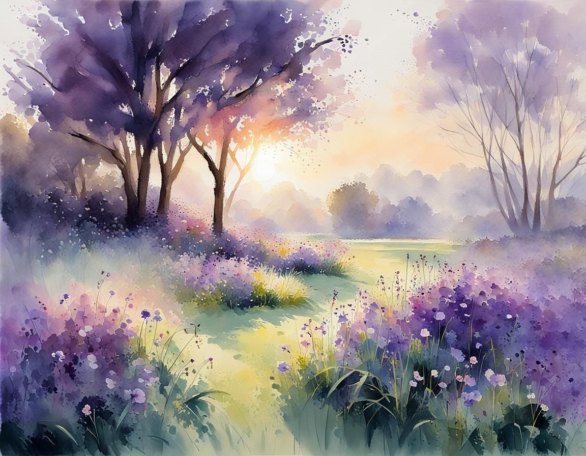 Spring Garden Sunrise in Watercolour