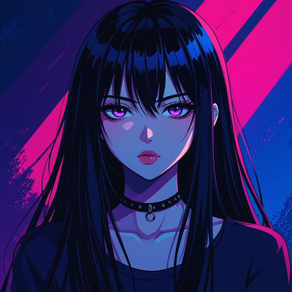 Emo Grunge Anime Girlfriend with Black Hair and Bangs