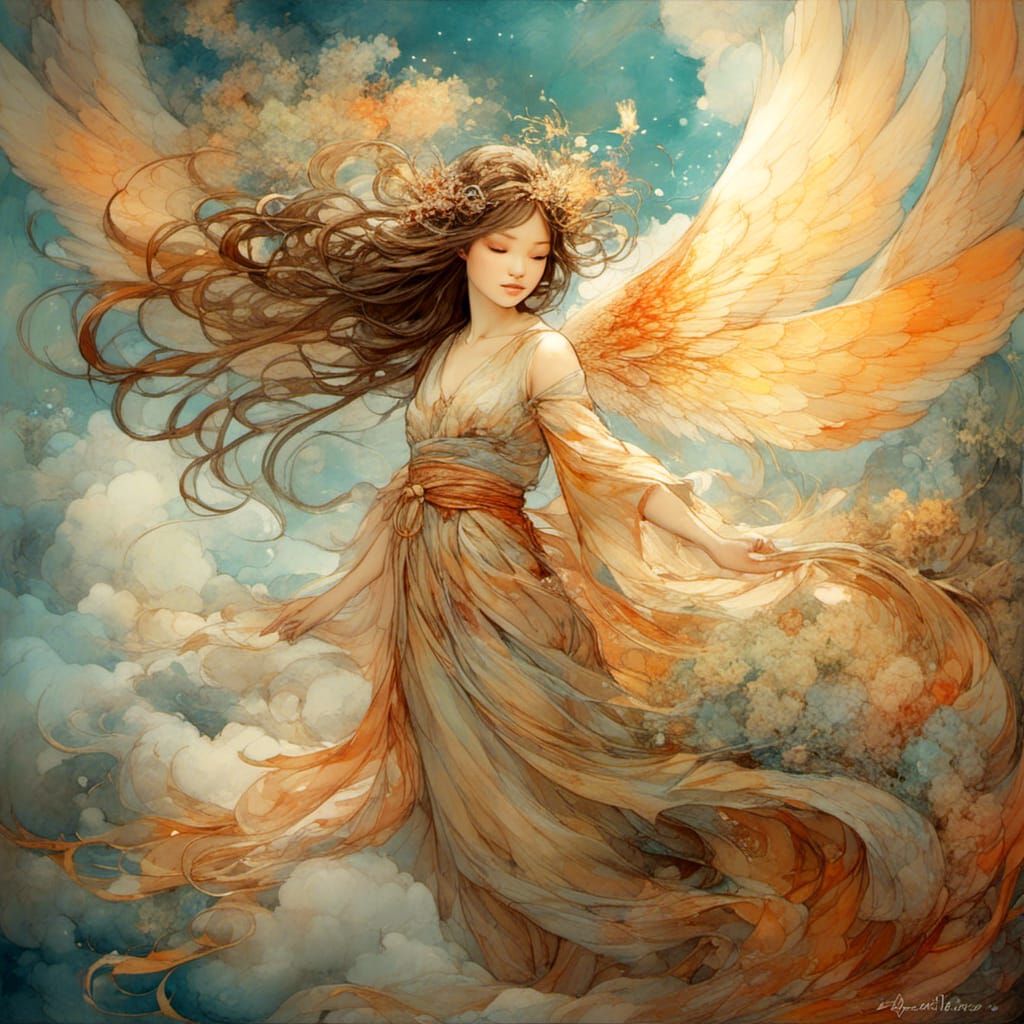 Japanese Fairy Angel with Abstract Cloud Movement